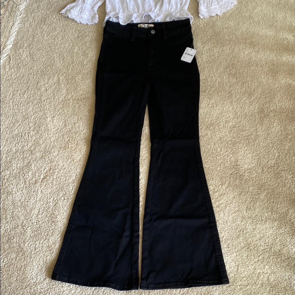 Free People black high waisted flare jeans, 26S, NWT